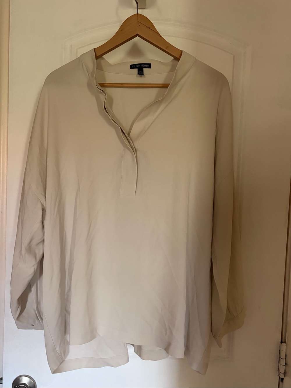 EILEEN FISHER Silk Georgette Crepe Stand Collar Tunic